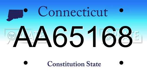AA65168 Connecticut License Plate