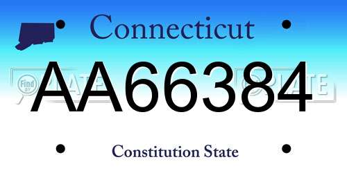 AA66384 Connecticut License Plate