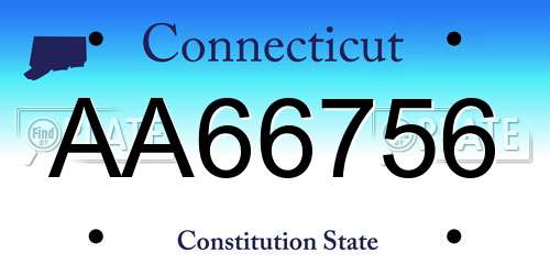 AA66756 Connecticut License Plate