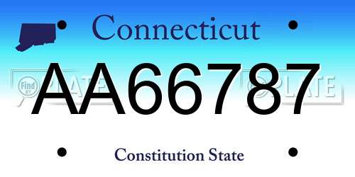AA66787 Connecticut License Plate