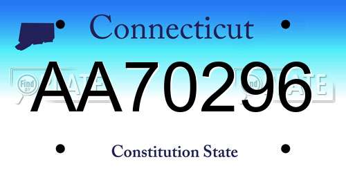 AA70296 Connecticut License Plate