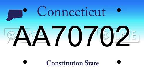 AA70702 Connecticut License Plate