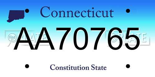 AA70765 Connecticut License Plate