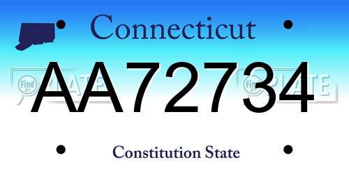 AA72734 Connecticut License Plate