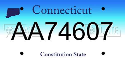 AA74607 Connecticut License Plate