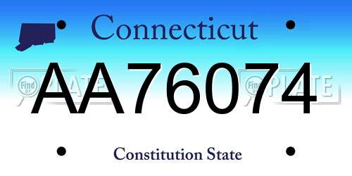 AA76074 Connecticut License Plate