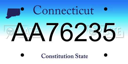 AA76235 Connecticut License Plate