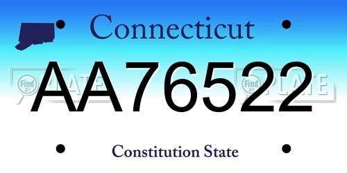 AA76522 Connecticut License Plate