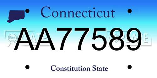 AA77589 Connecticut License Plate