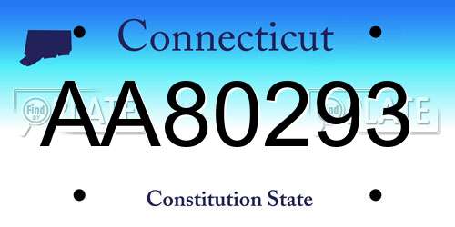 AA80293 Connecticut License Plate
