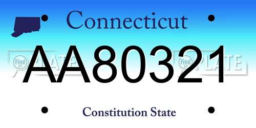 AA80321 Connecticut License Plate