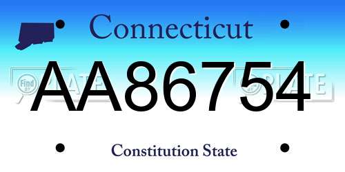 AA86754 Connecticut License Plate
