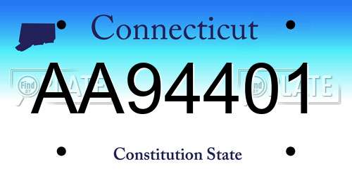 AA94401 Connecticut License Plate