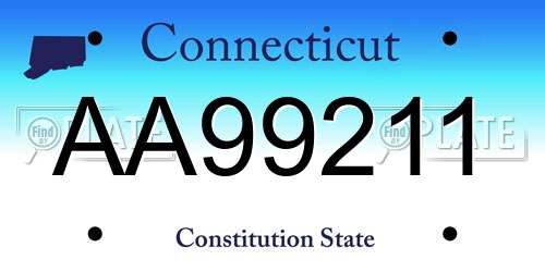 AA99211 Connecticut License Plate