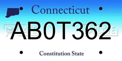 AB0T362 Connecticut License Plate