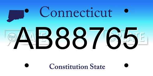 AB88765 Connecticut License Plate