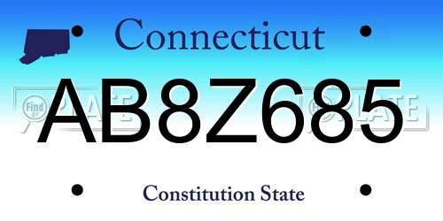 AB8Z685 Connecticut License Plate
