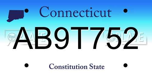AB9T752 Connecticut License Plate