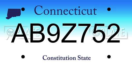 AB9Z752 Connecticut License Plate
