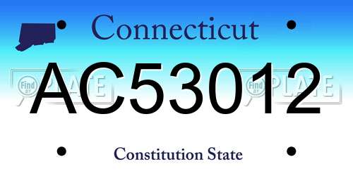 AC53012 Connecticut License Plate