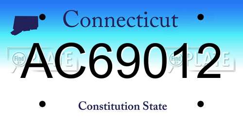 AC69012 Connecticut License Plate