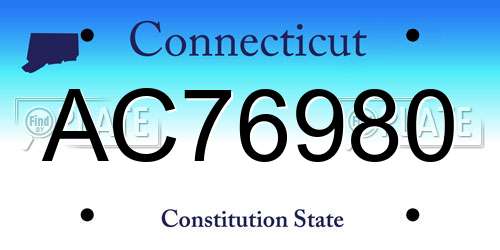 AC76980 Connecticut License Plate