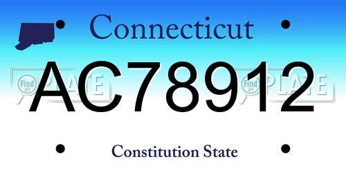 AC78912 Connecticut License Plate