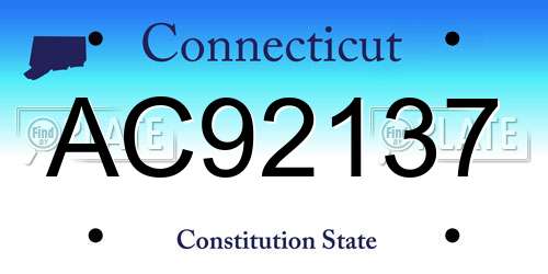 AC92137 Connecticut License Plate