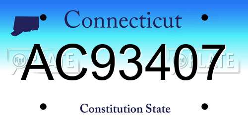 AC93407 Connecticut License Plate