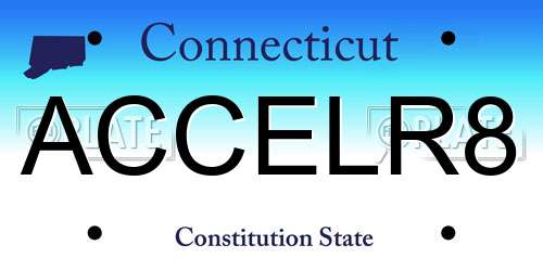 ACCELR8 Connecticut License Plate