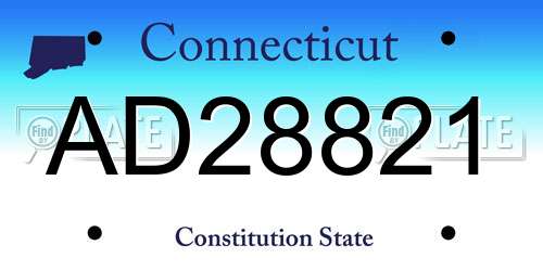 AD28821 Connecticut License Plate