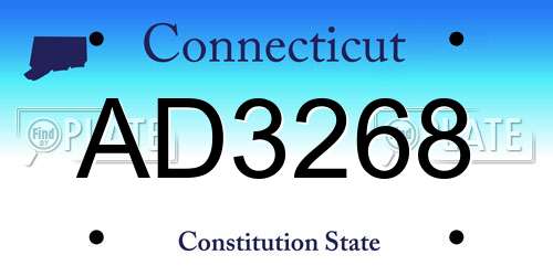 AD3268 Connecticut License Plate