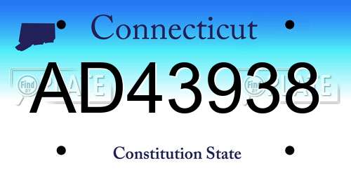 AD43938 Connecticut License Plate