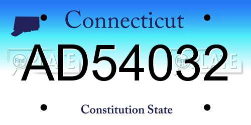 AD54032 Connecticut License Plate