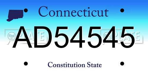 AD54545 Connecticut License Plate