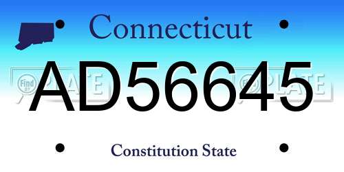 AD56645 Connecticut License Plate
