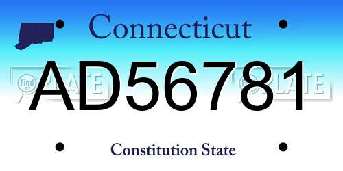 AD56781 Connecticut License Plate