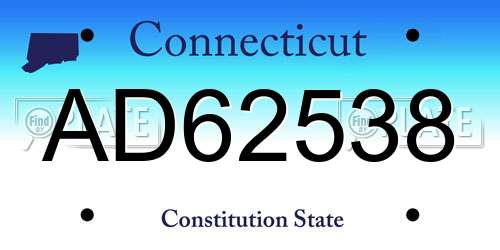 AD62538 Connecticut License Plate