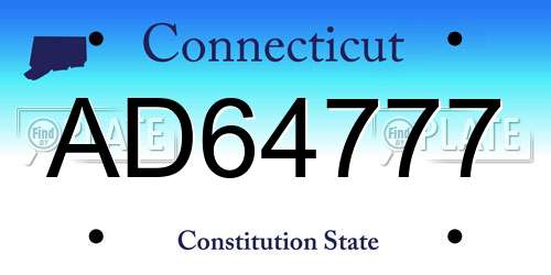 AD64777 Connecticut License Plate