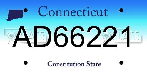 AD66221 Connecticut License Plate