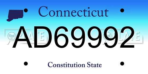 AD69992 Connecticut License Plate