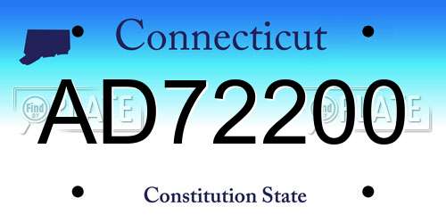 AD72200 Connecticut License Plate