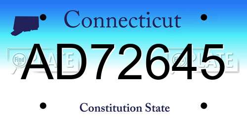 AD72645 Connecticut License Plate