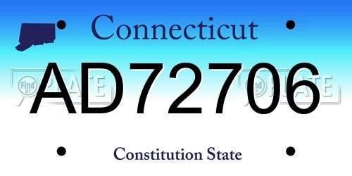 AD72706 Connecticut License Plate