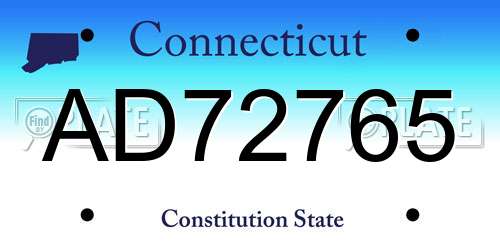 AD72765 Connecticut License Plate