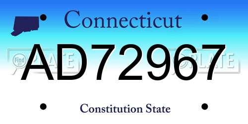 AD72967 Connecticut License Plate