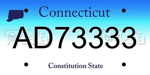 AD73333 Connecticut License Plate