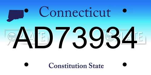 AD73934 Connecticut License Plate