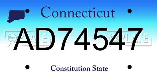 AD74547 Connecticut License Plate