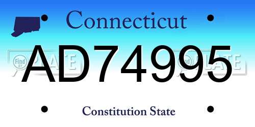 AD74995 Connecticut License Plate